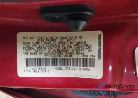 2013 Toyota Corolla S/Le из США, поврежденный, VIN 5YFBU4EE8DP186407